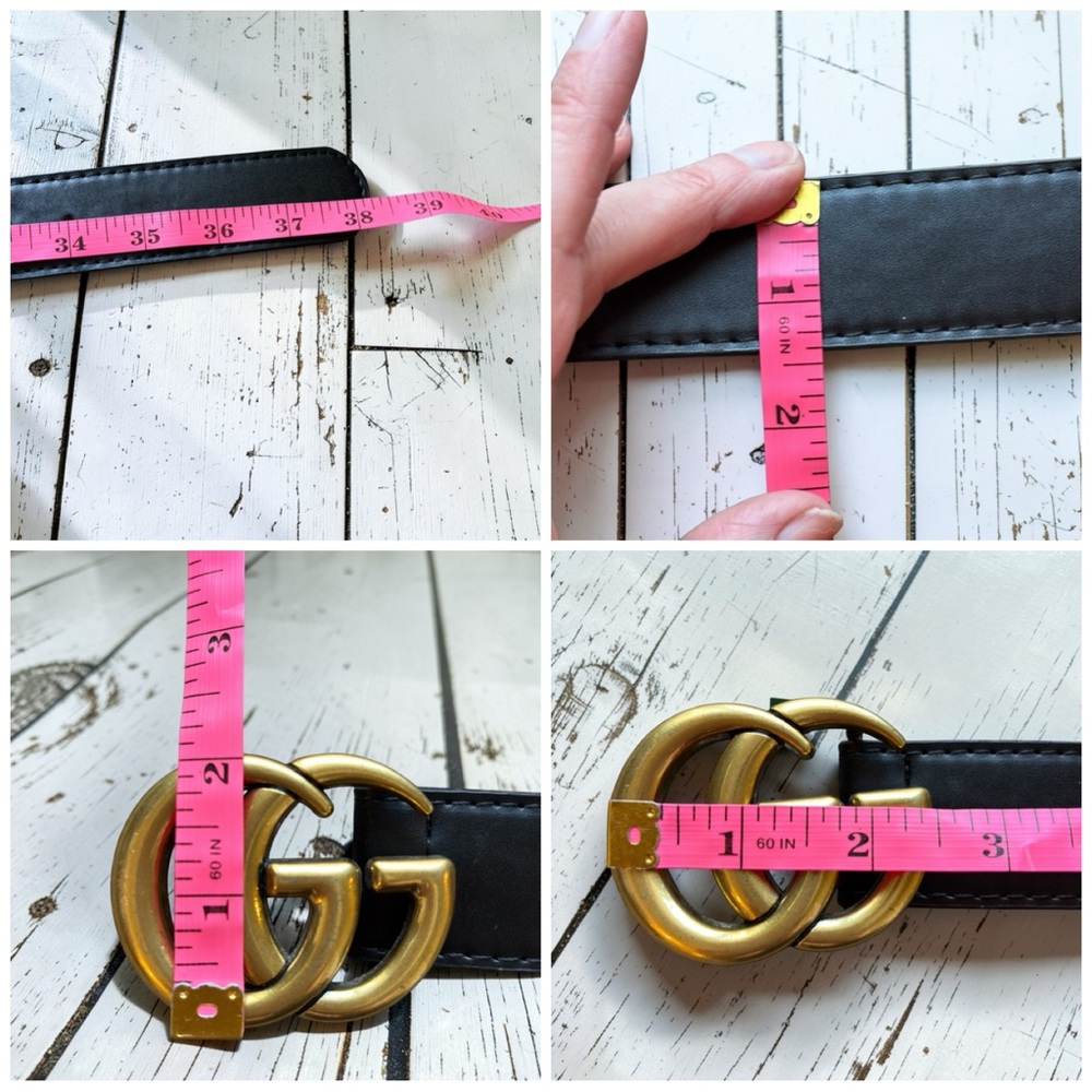 Vintage Gucci GG Logo Belt Black Leather Gold Buckle Size 95/38 Italy - Picture 4 of 15